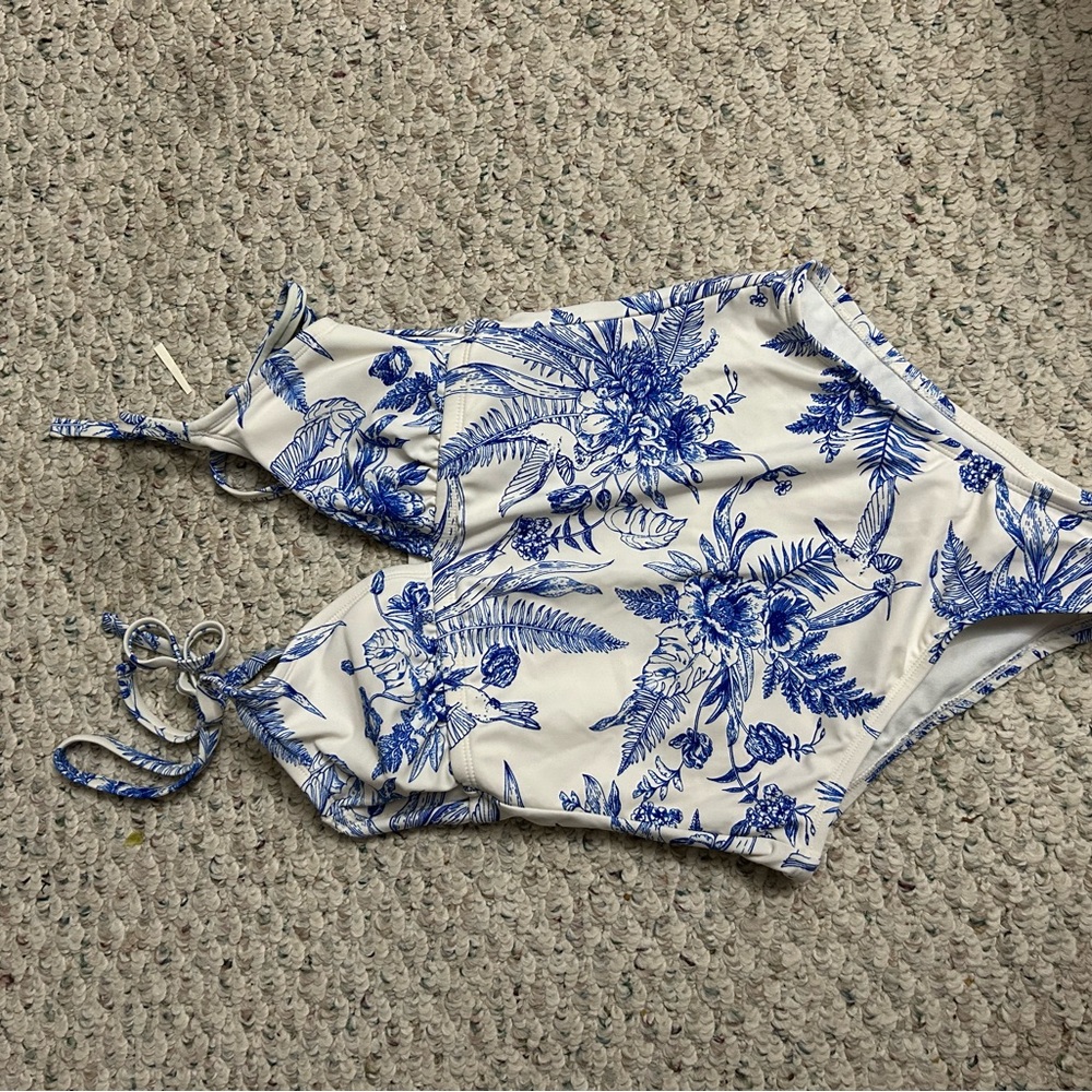 Blue and White Floral Swimsuit
